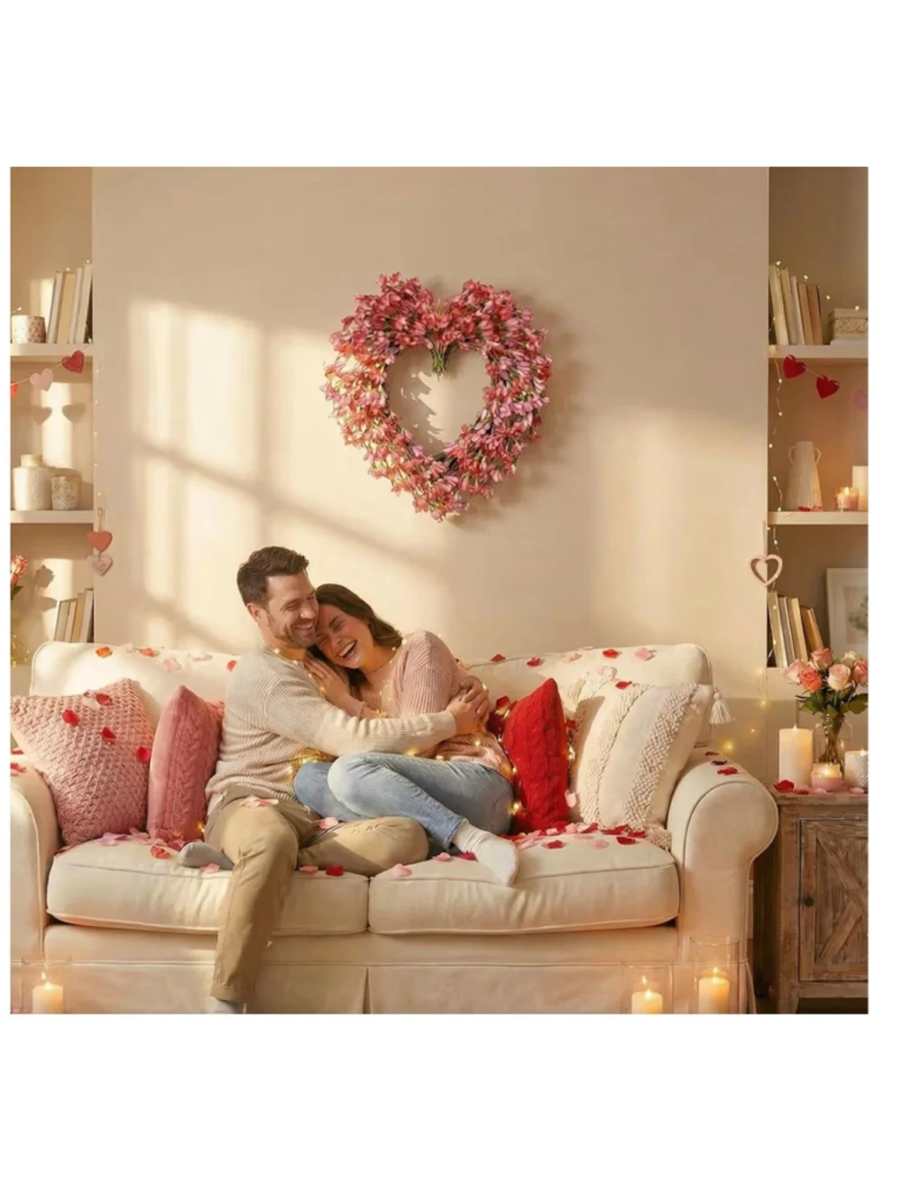 NEW 20” Red Artificial Forsythia Heart Wreath Wedding Engagement Detachable Bow